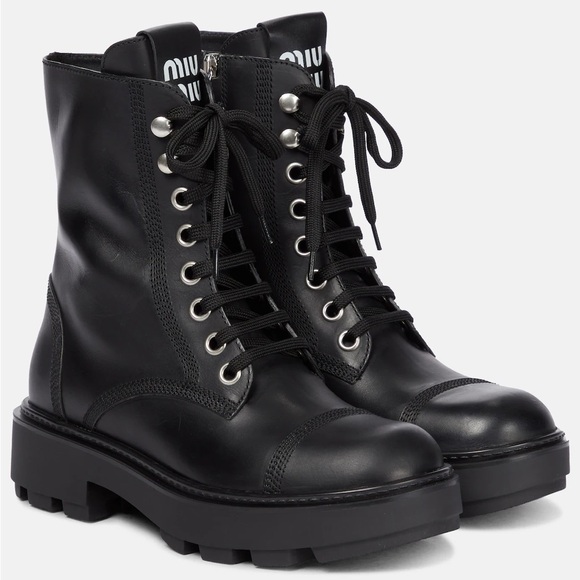 Miu Miu Shoes - NIB Miu Miu Black Leather Lace Up Combat Boots Size EU 37.5 US 7.5